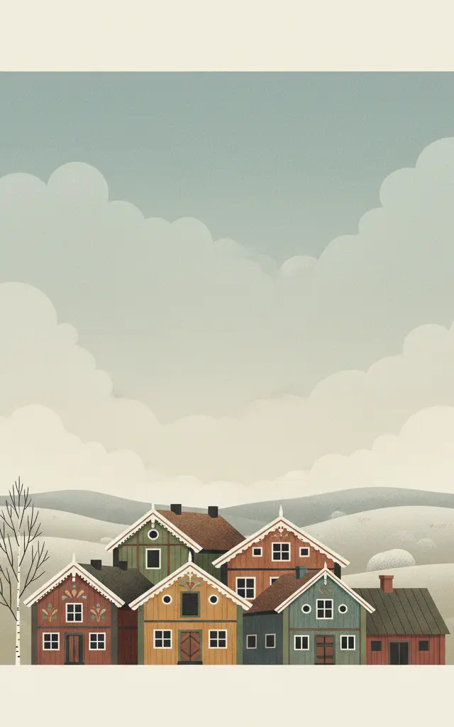 Decorated Farmhouses of Hälsingland — illustrated travel poster