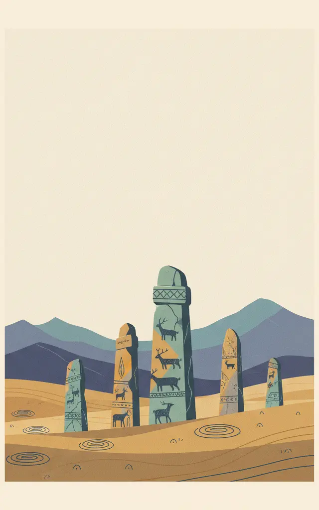Deer Stone Monuments and Related Bronze Age Sites — illustrated travel poster