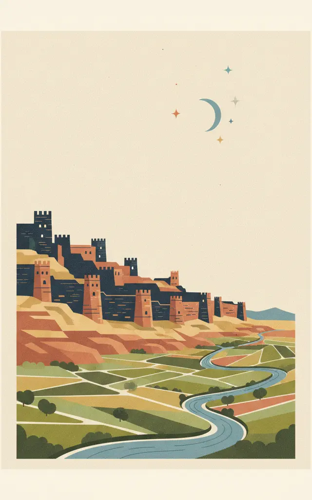 Diyarbakır Fortress and Hevsel Gardens Cultural Landscape — illustrated travel poster