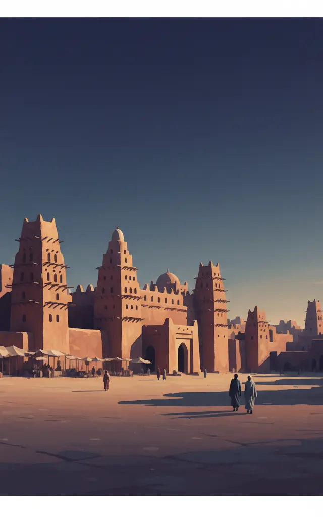 Old Towns of Djenné — illustrated travel poster