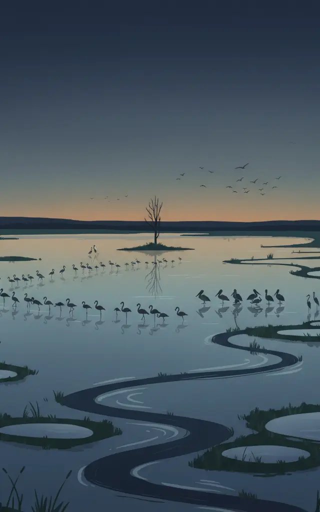 Djoudj National Bird Sanctuary — illustrated travel poster