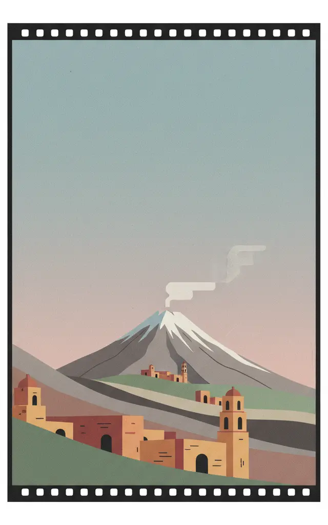 Earliest 16th-Century Monasteries on the Slopes of Popocatepetl — illustrated travel poster