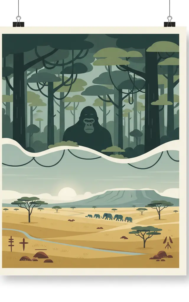 Ecosystem and Relict Cultural Landscape of Lopé-Okanda — illustrated travel poster