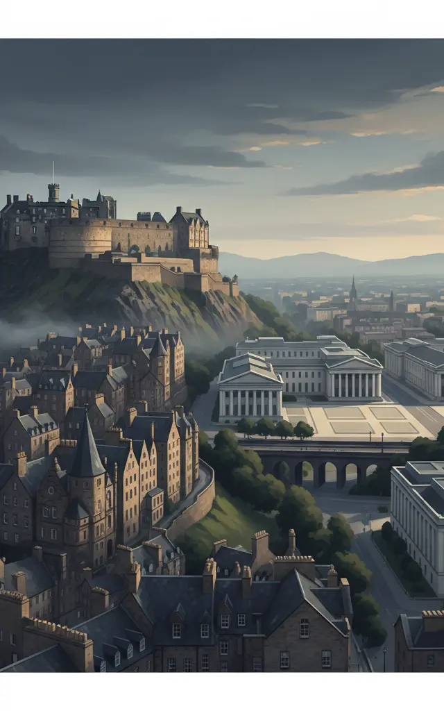 Old and New Towns of Edinburgh — illustrated travel poster