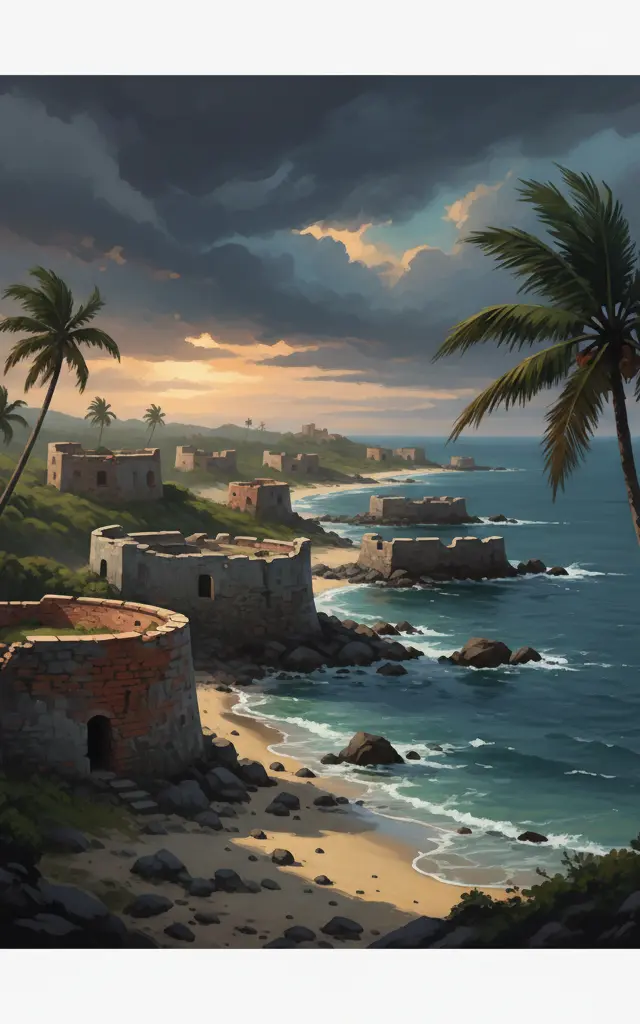 Forts and Castles, Volta, Greater Accra, Central and Western Regions — illustrated travel poster