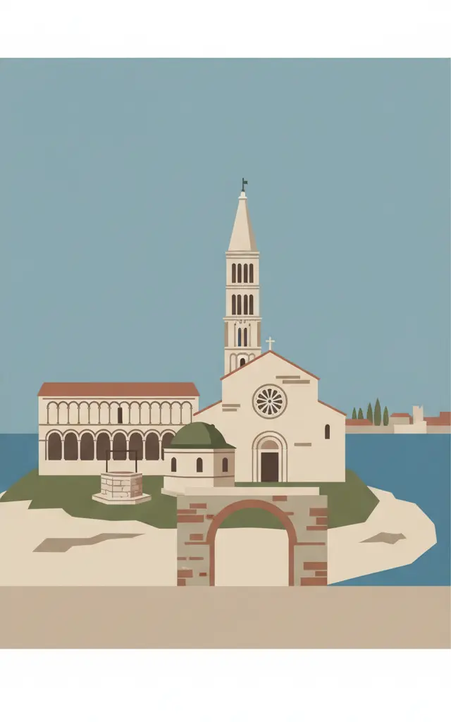 Episcopal Complex of the Euphrasian Basilica in the Historic Centre of Poreč — illustrated travel poster