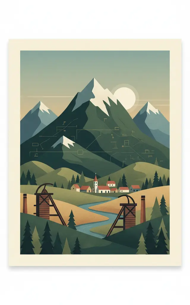 Erzgebirge/Krušnohoří Mining Region — illustrated travel poster