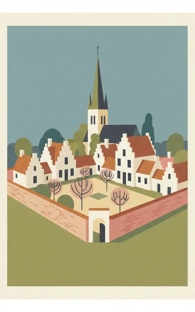 Flemish Béguinages — illustrated travel poster