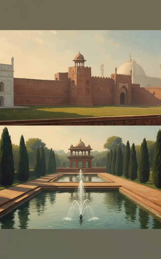 Fort and Shalamar Gardens in Lahore — illustrated travel poster