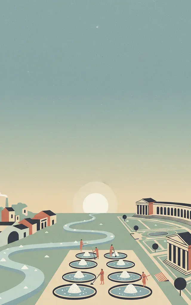 From the Great Saltworks of Salins-les-Bains to the Royal Saltworks of Arc-et-Senans, the Production of Open-pan Salt — illustrated travel poster