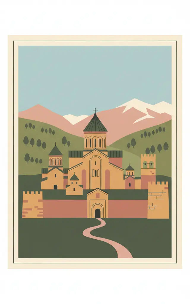 Gelati Monastery — illustrated travel poster