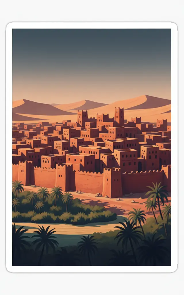 Old Town of Ghadamès — illustrated travel poster