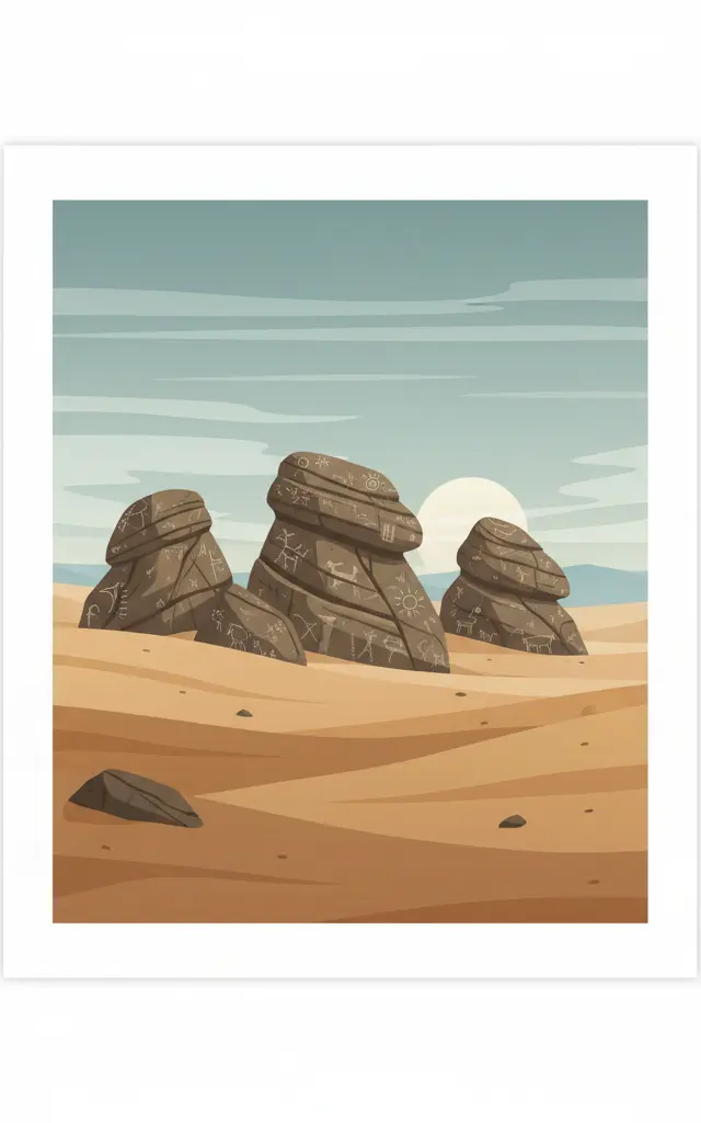 Gobustan Rock Art Cultural Landscape — illustrated travel poster