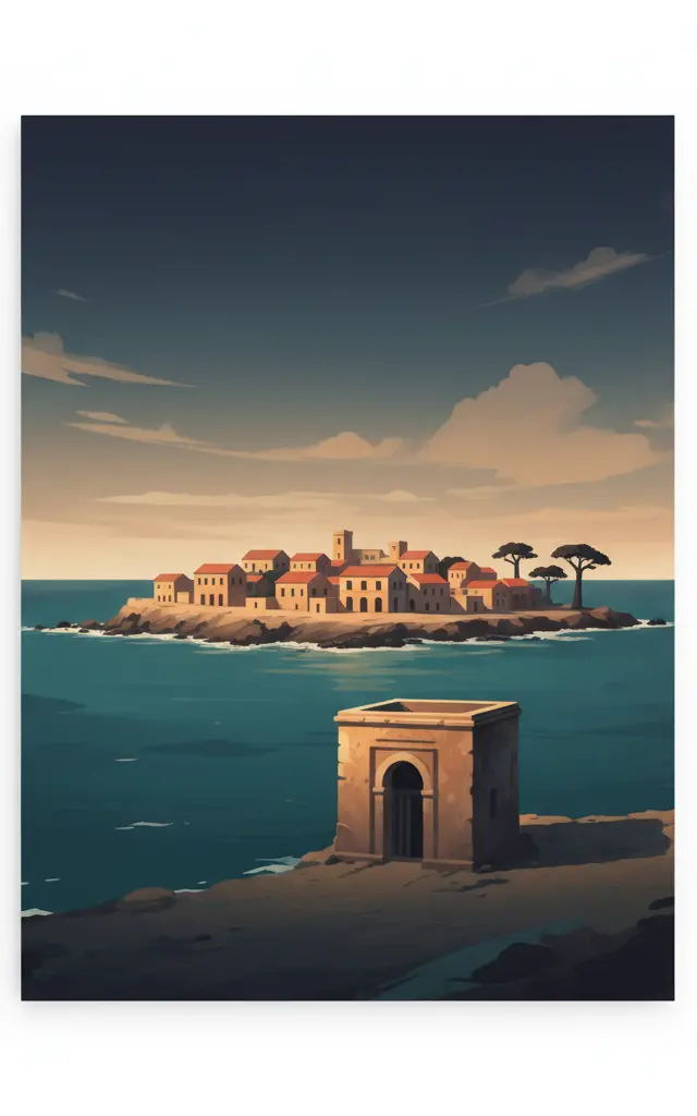 Island of Gorée — illustrated travel poster