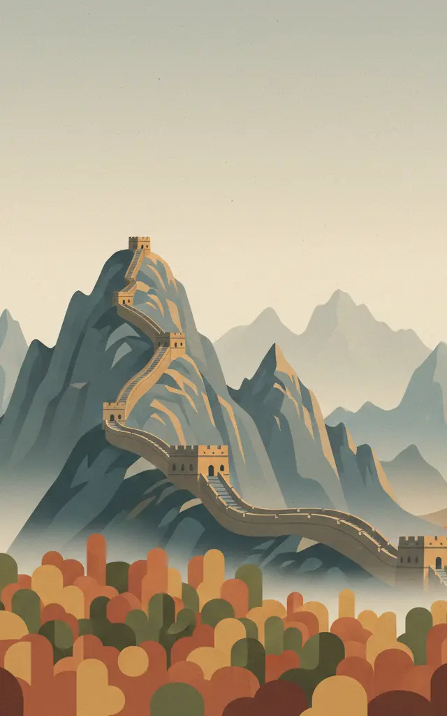 Great Wall of China — illustrated travel poster