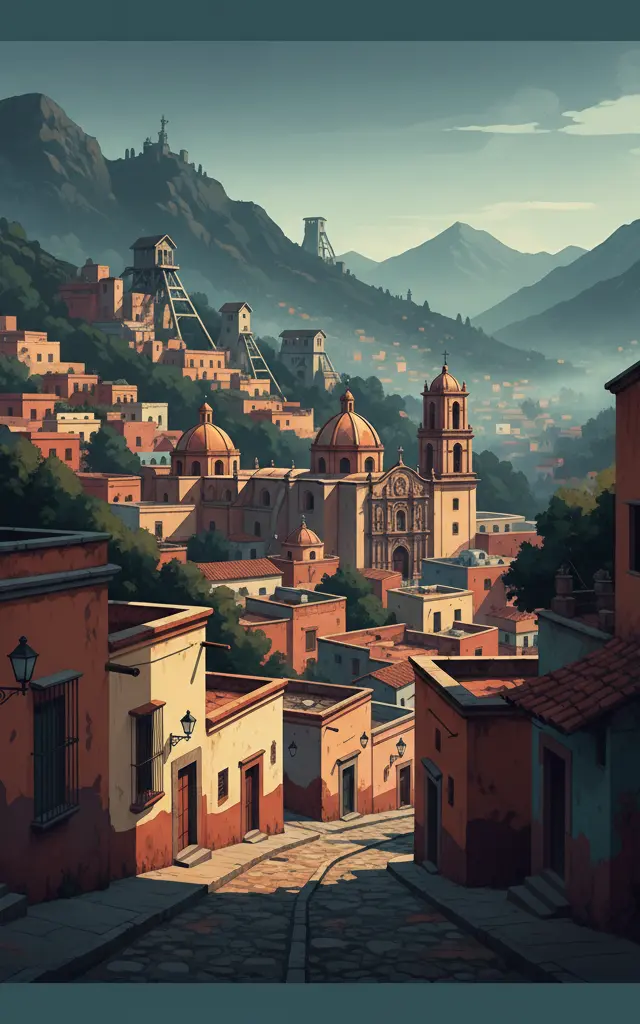 Historic Town of Guanajuato and Adjacent Mines — illustrated travel poster