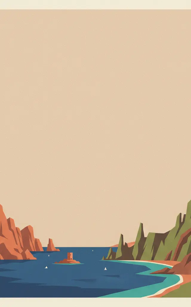 Gulf of Porto: Calanche of Piana, Gulf of Girolata, Scandola Reserve — illustrated travel poster