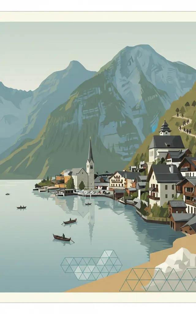 Hallstatt-Dachstein / Salzkammergut Cultural Landscape — illustrated travel poster