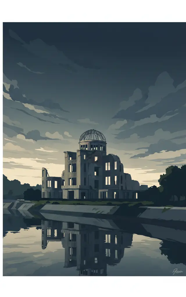 Hiroshima Peace Memorial (Genbaku Dome) — illustrated travel poster