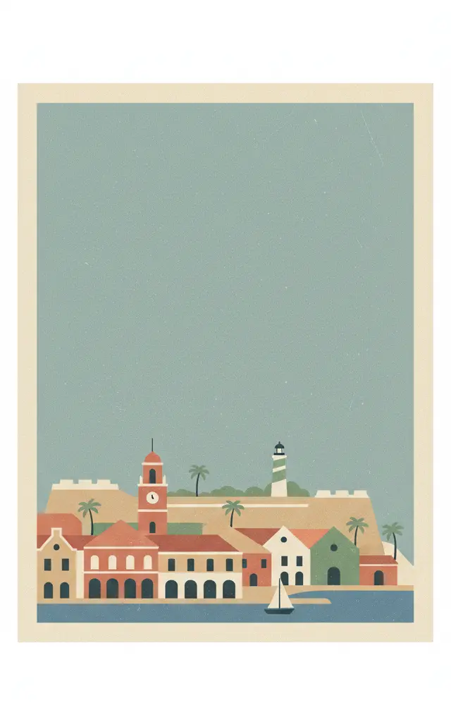 Historic Bridgetown and its Garrison — illustrated travel poster