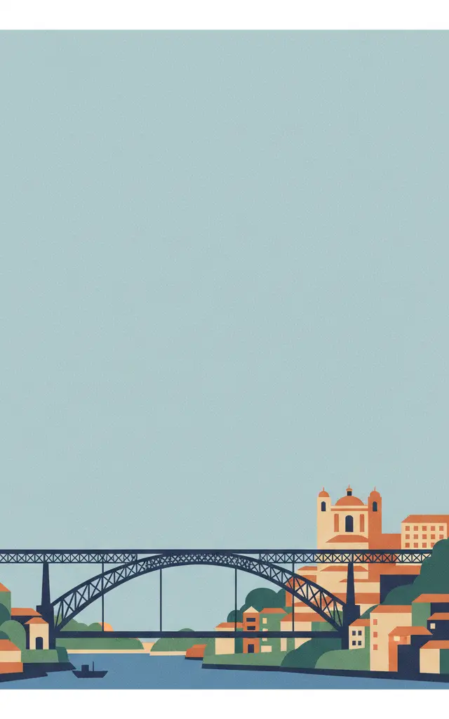 Historic Centre of Oporto, Luiz I Bridge and Monastery of Serra do Pilar — illustrated travel poster