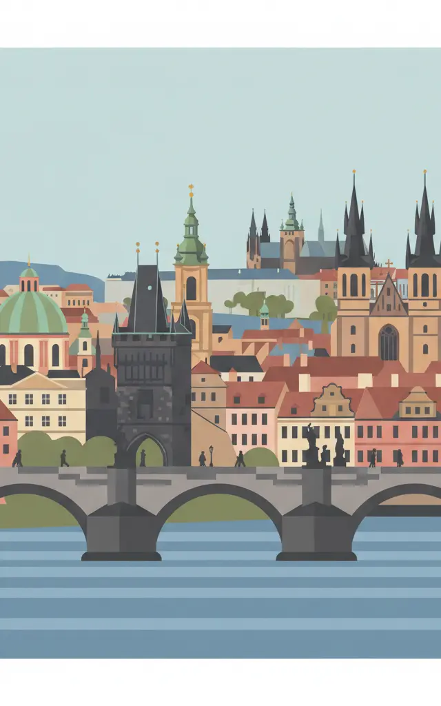 Historic Centre of Prague — illustrated travel poster