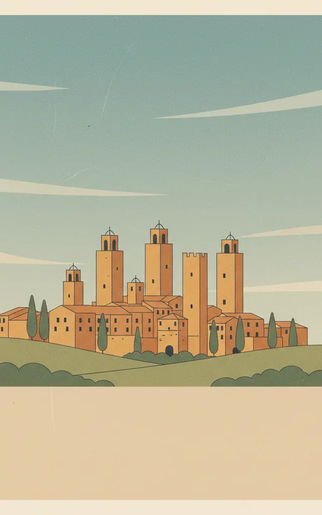 Historic Centre of San Gimignano — illustrated travel poster