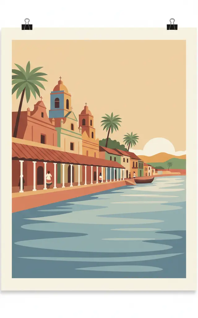 Historic Centre of Santa Cruz de Mompox — illustrated travel poster