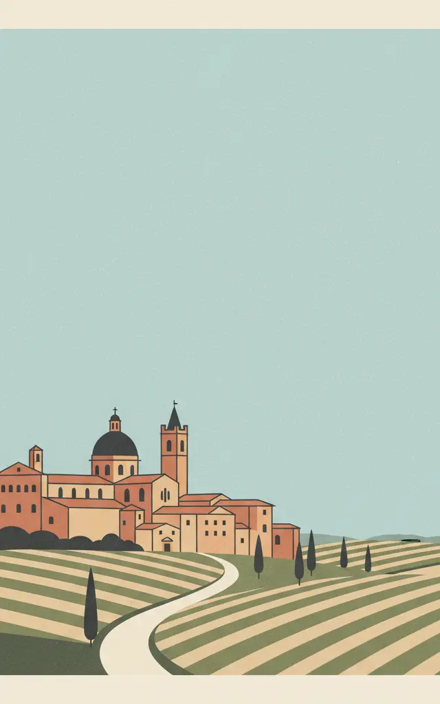 Historic Centre of the City of Pienza — illustrated travel poster