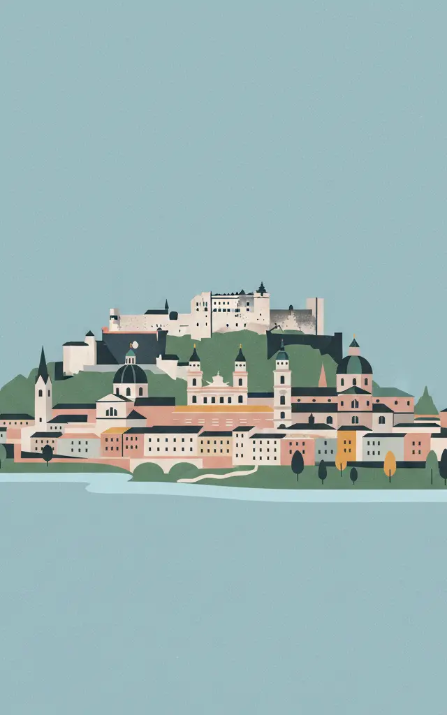 Historic Centre of the City of Salzburg — illustrated travel poster