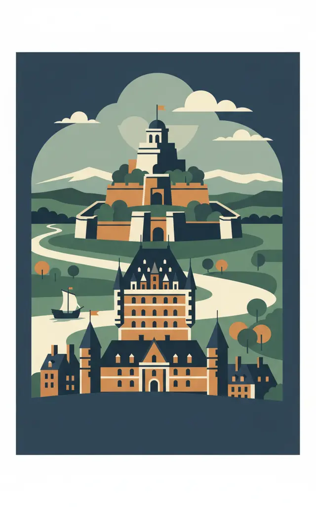 Historic District of Old Québec — illustrated travel poster