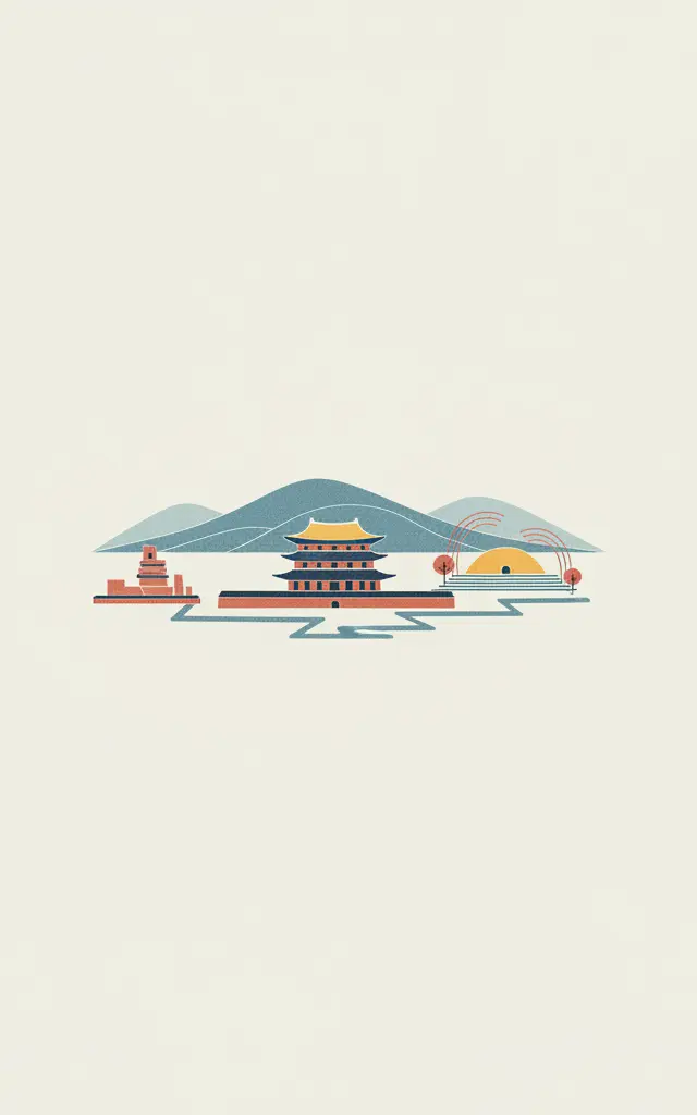 Historic Monuments and Sites in Kaesong — illustrated travel poster