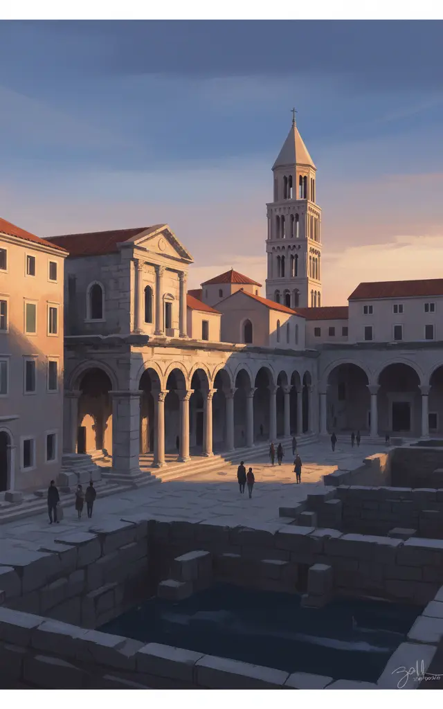 Historical Complex of Split with the Palace of Diocletian — illustrated travel poster