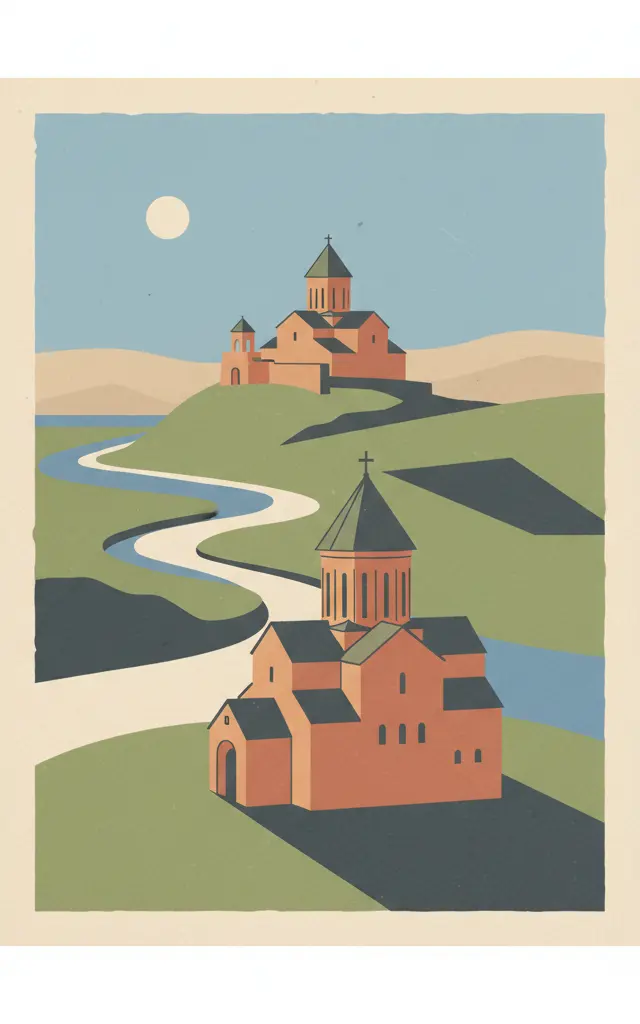 Historical Monuments of Mtskheta — illustrated travel poster