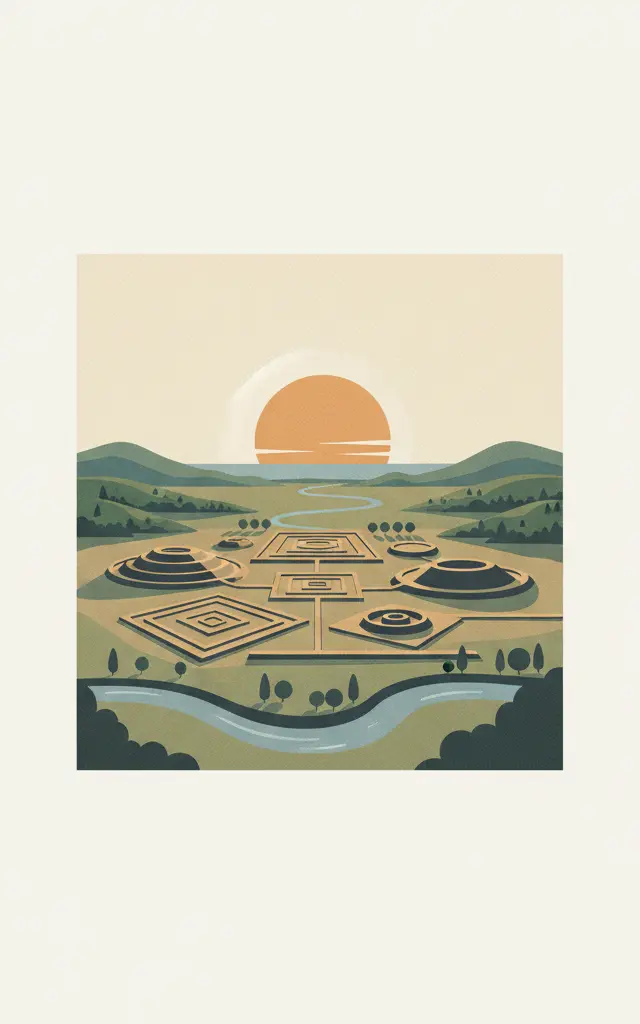 Hopewell Ceremonial Earthworks — illustrated travel poster