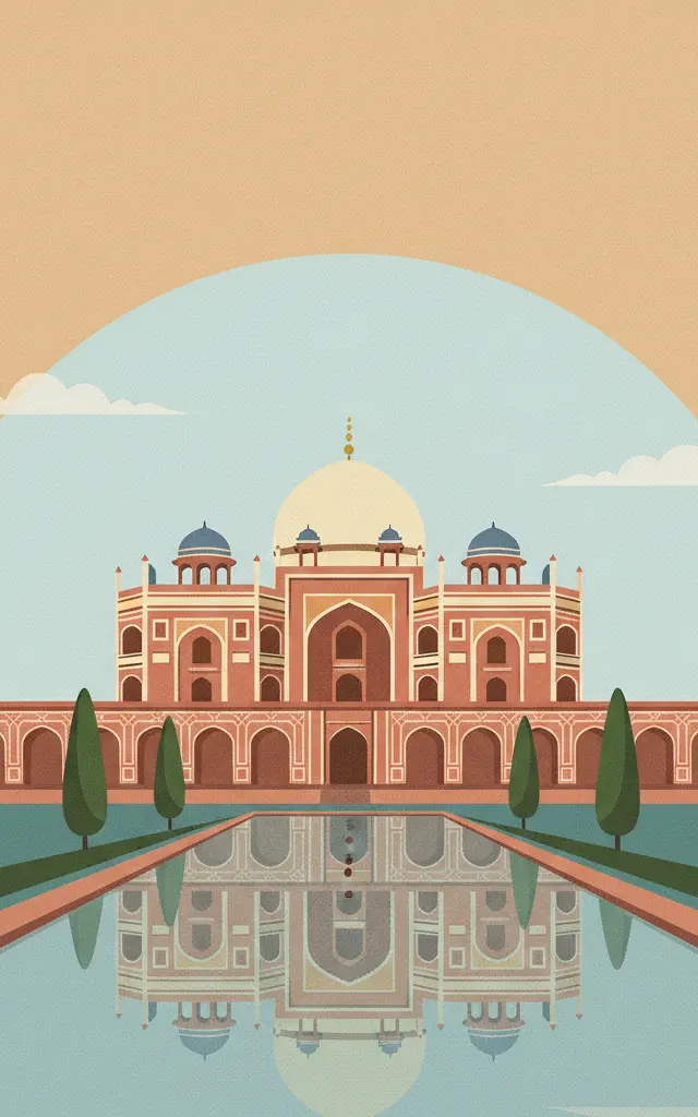 Humayun's Tomb, Delhi — illustrated travel poster