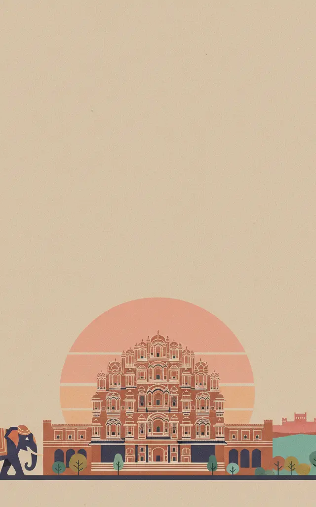 Jaipur City, Rajasthan — illustrated travel poster