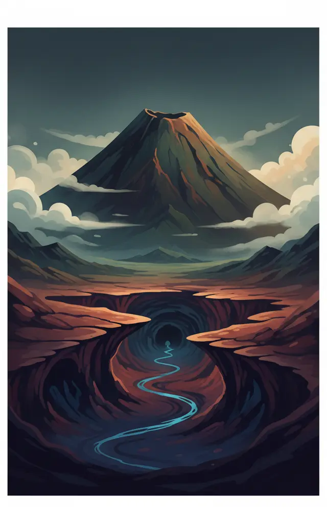 Jeju Volcanic Island and Lava Tubes — illustrated travel poster