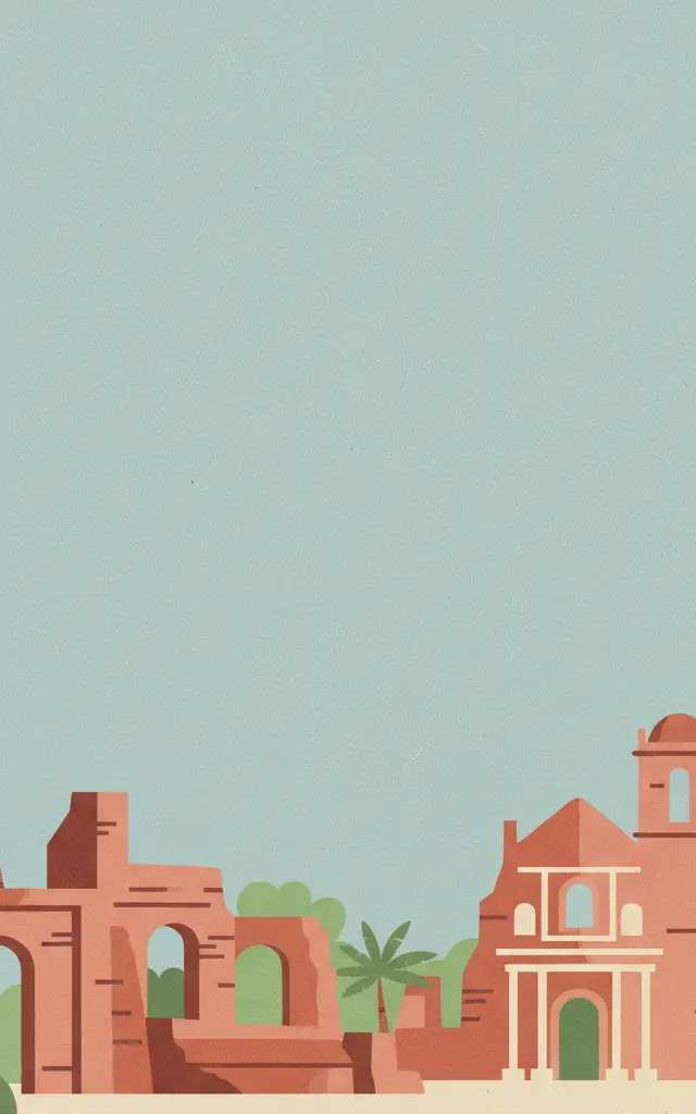 Jesuit Missions of the Guaranis: San Ignacio Mini, Santa Ana, Nuestra Señora de Loreto and Santa Maria Mayor (Argentina), Ruins of Sao Miguel das Missoes (Brazil) — illustrated travel poster
