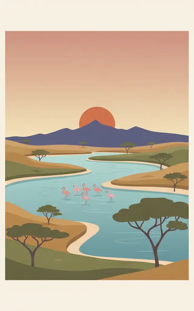 Kenya Lake System in the Great Rift Valley — illustrated travel poster