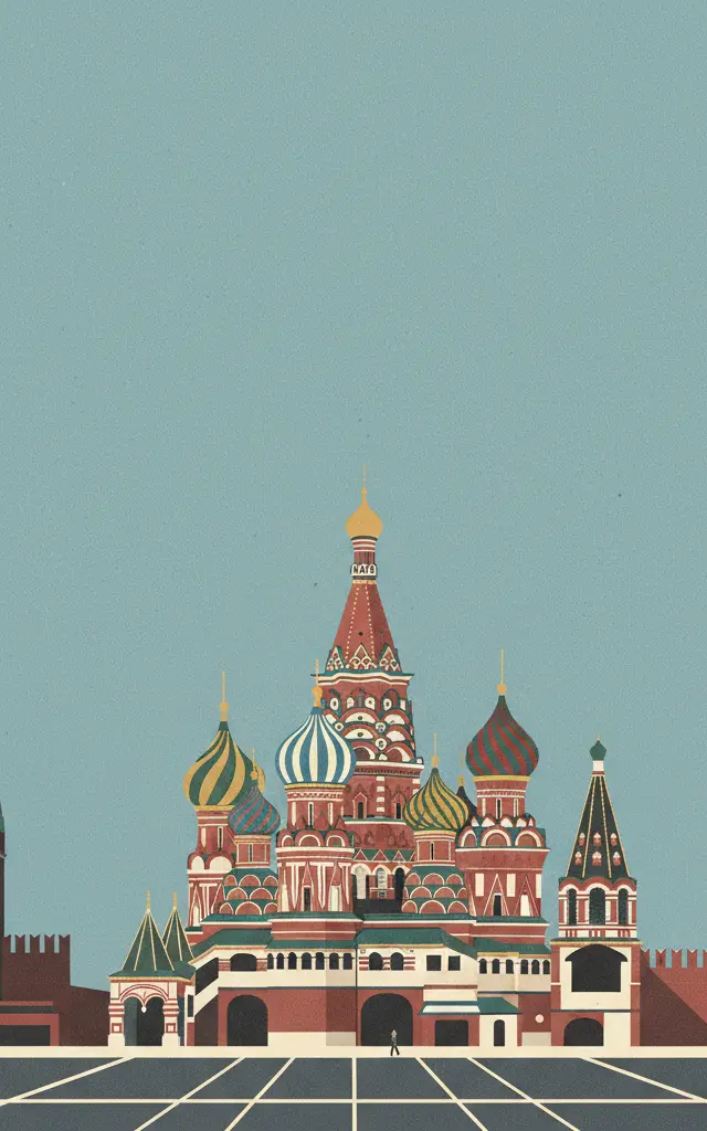 Kremlin and Red Square, Moscow — illustrated travel poster