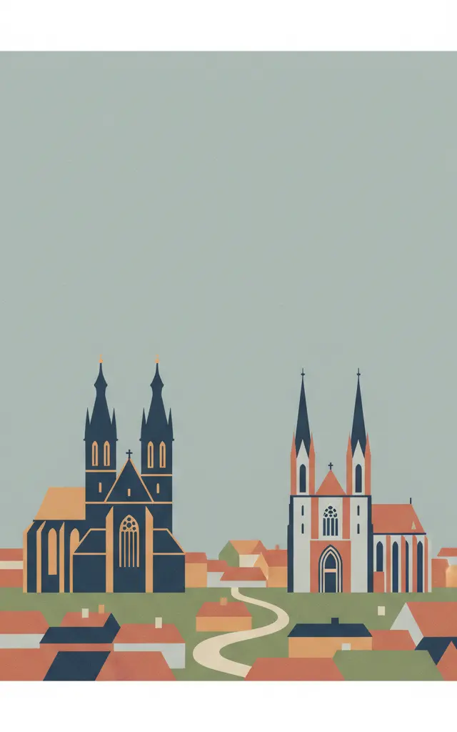Kutná Hora: Historical Town Centre with the Church of St Barbara and the Cathedral of Our Lady at Sedlec — illustrated travel poster