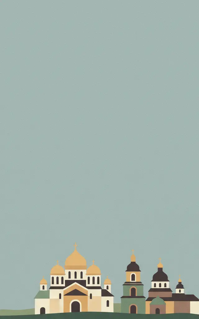 Kyiv: Saint-Sophia Cathedral and Related Monastic Buildings, Kyiv-Pechersk Lavra — illustrated travel poster