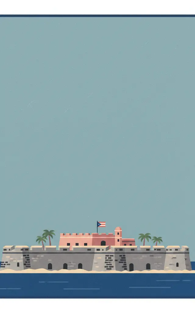 La Fortaleza and San Juan National Historic Site in Puerto Rico — illustrated travel poster