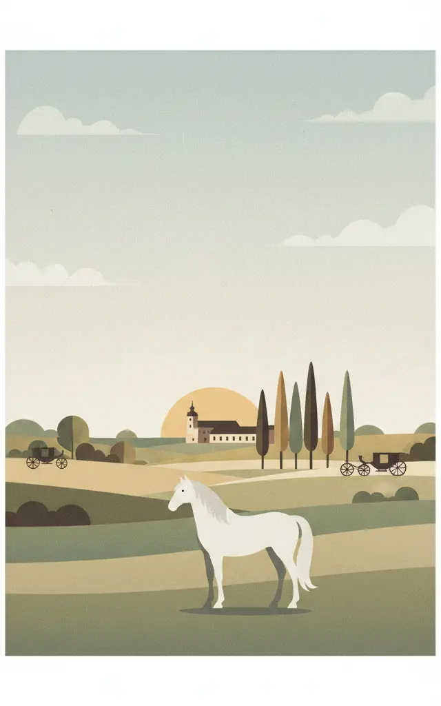 Landscape for Breeding and Training of Ceremonial Carriage Horses at Kladruby nad Labem — illustrated travel poster