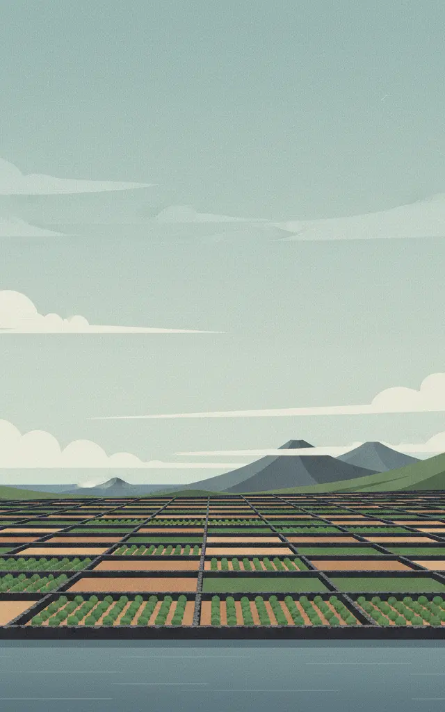 Landscape of the Pico Island Vineyard Culture — illustrated travel poster