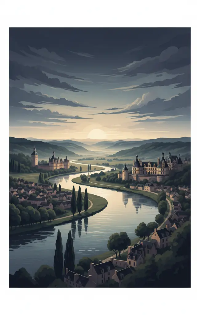 The Loire Valley between Sully-sur-Loire and Chalonnes — illustrated travel poster