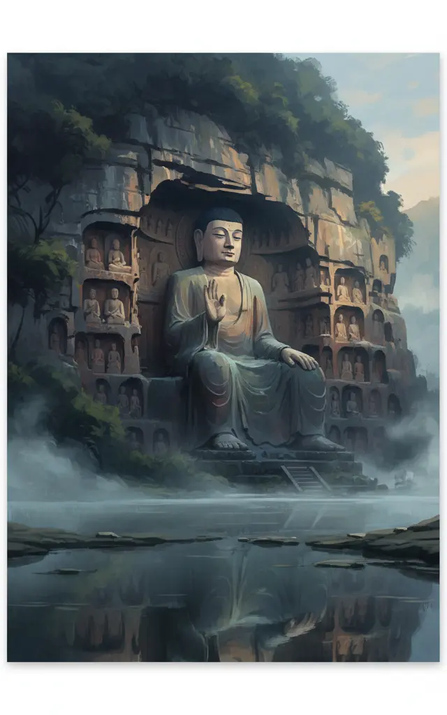 Longmen Grottoes — illustrated travel poster