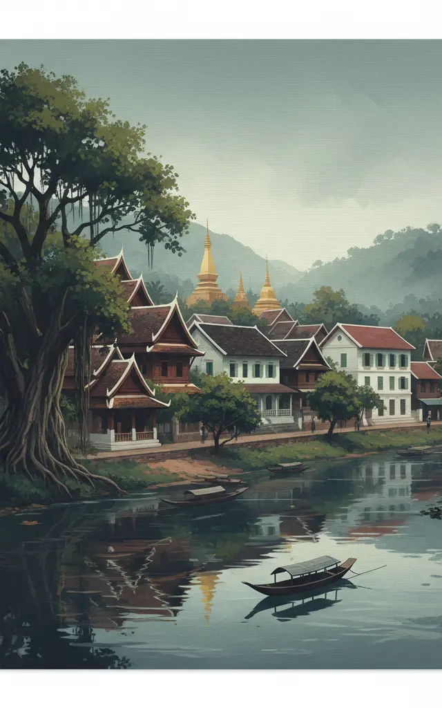 Town of Luang Prabang — illustrated travel poster