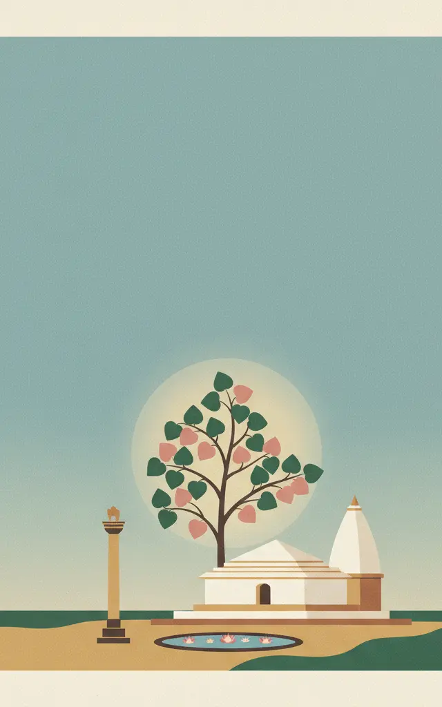 Lumbini, the Birthplace of the Lord Buddha — illustrated travel poster